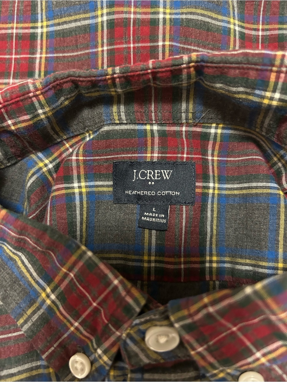J. Crew Men's Burgundy and Green Plaid Button-Down Shirt - Picture 3 of 3